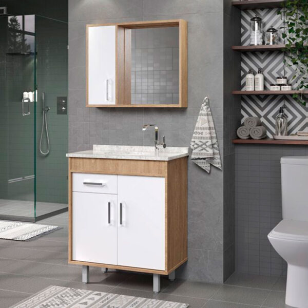 Kit Armário com Tampo de Granito Claro Áquila 70cm Mel/Blanche Bertazoli